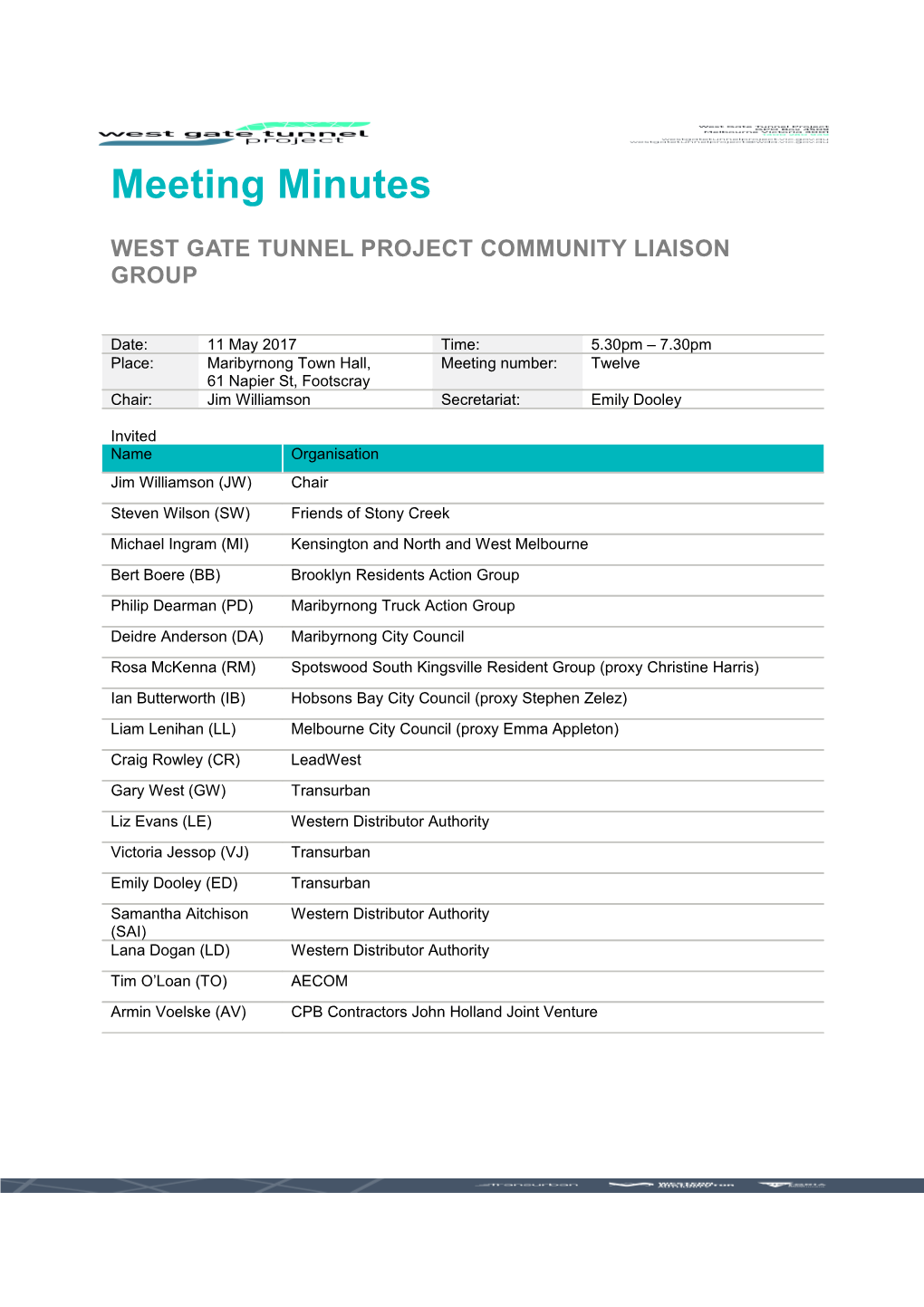 West Gate Tunnel Project Community Liaison Group