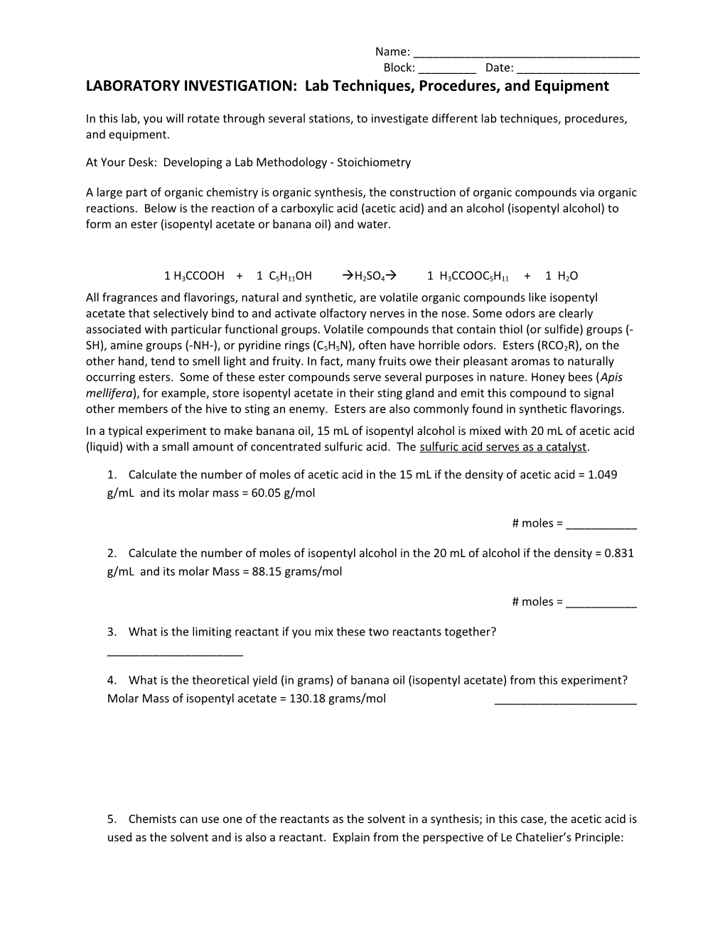 LABORATORY INVESTIGATION: Lab Techniques, Procedures, and Equipment