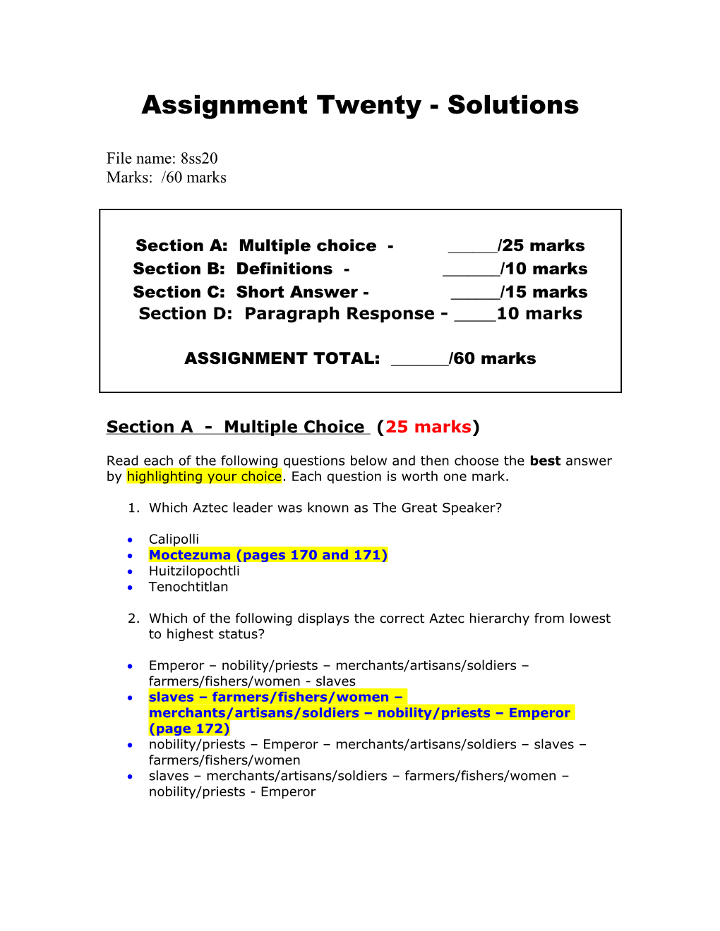 Assignment Seventeen - Solutions