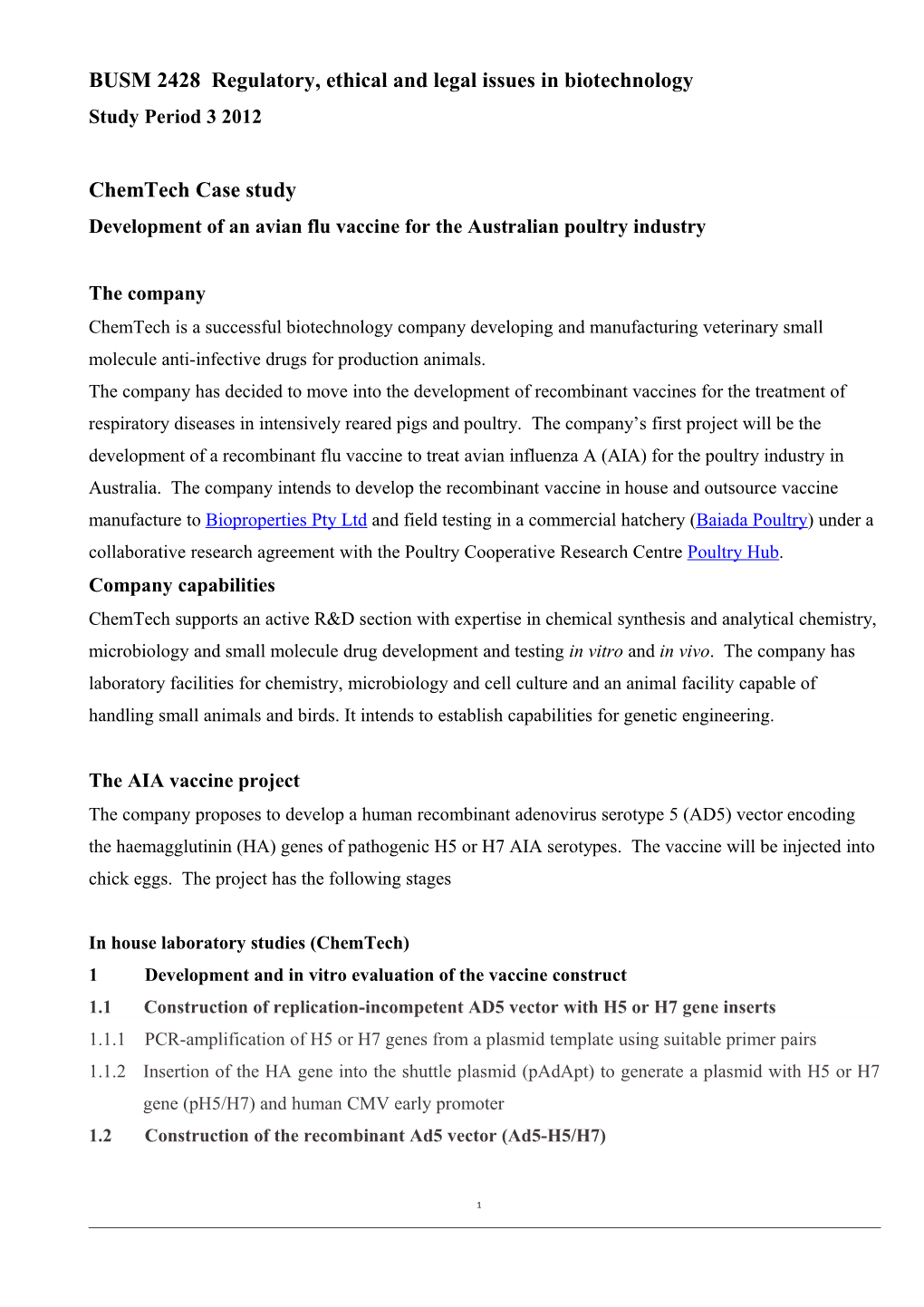 BUSM 2428 Regulatory, Ethical and Legal Issues in Biotechnology