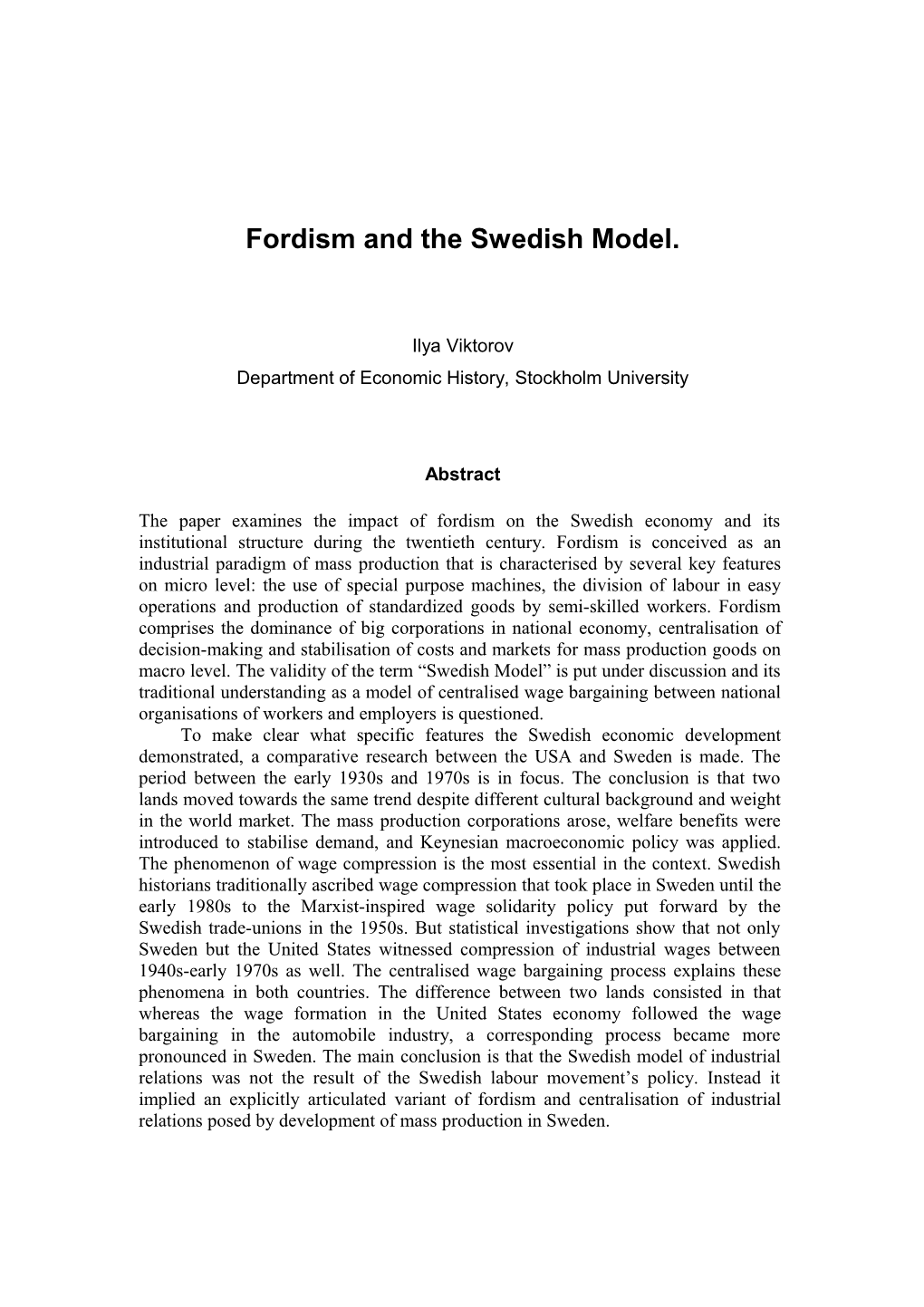 Fordism and the Swedish Model