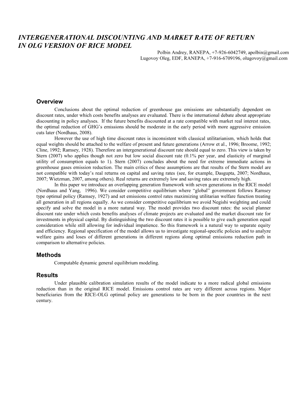 Intergenerational Discounting and Market Rate of Return