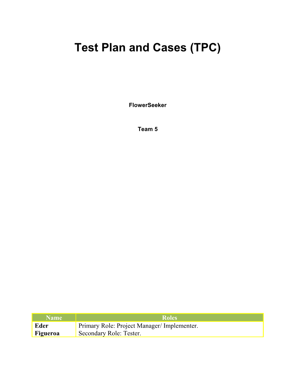 Test Plan and Cases (TPC) s5