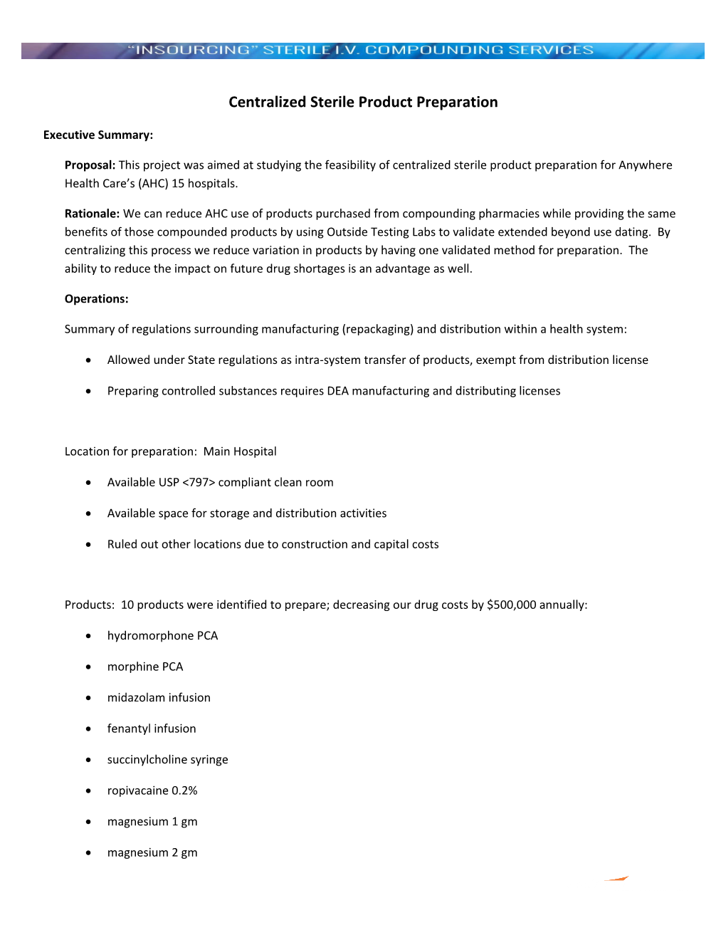 Centralized Sterile Product Preparation