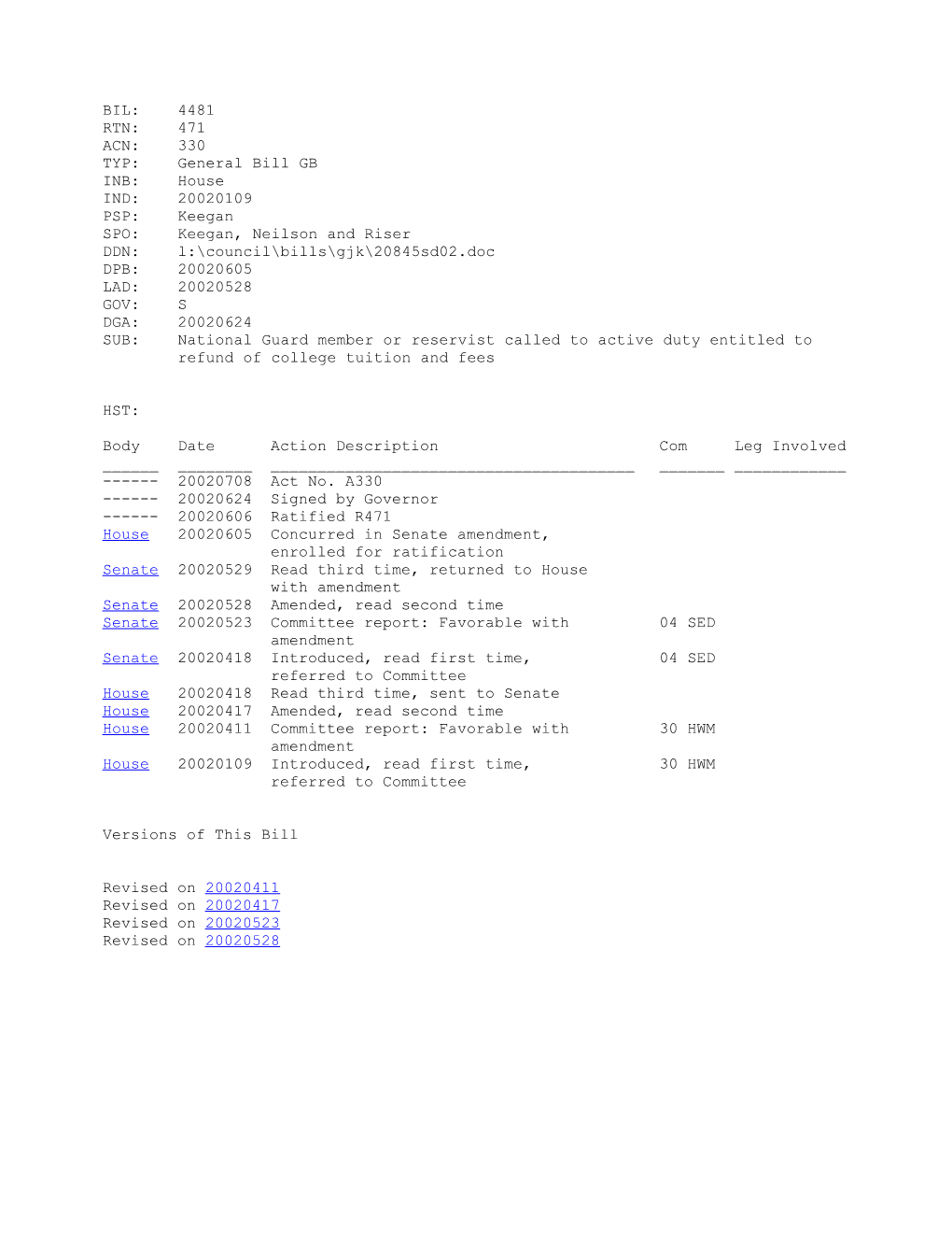 2001-2002 Bill 4481: National Guard Member Or Reservist Called to Active Duty Entitled