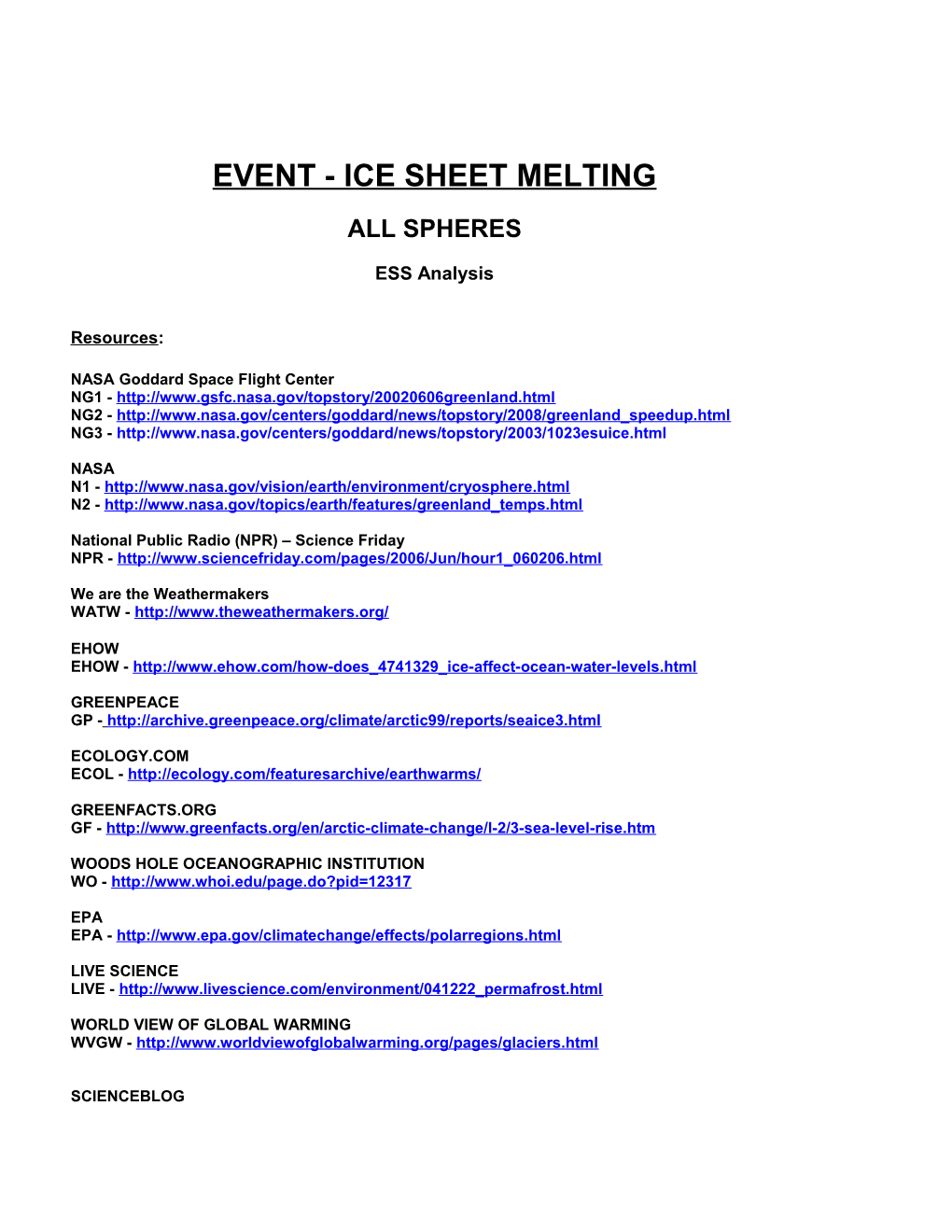 Event - Ice Sheet Melting