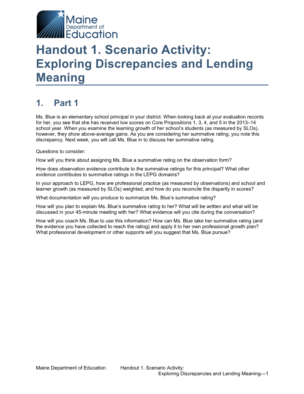 Handout 1. Scenario Activity: Exploring Discrepancies and Lending Meaning