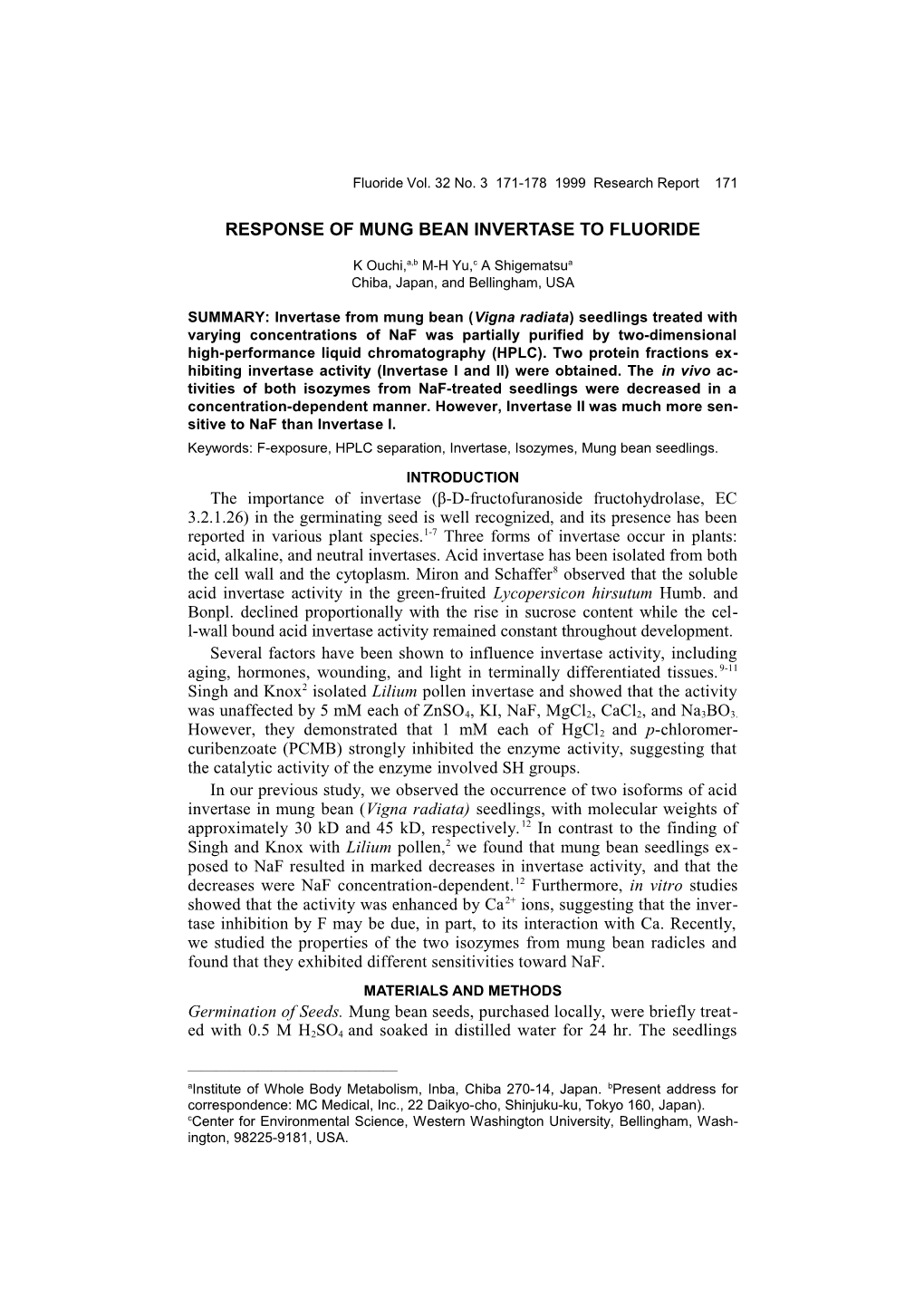 Response of Mung Bean Invertase to Fluoride