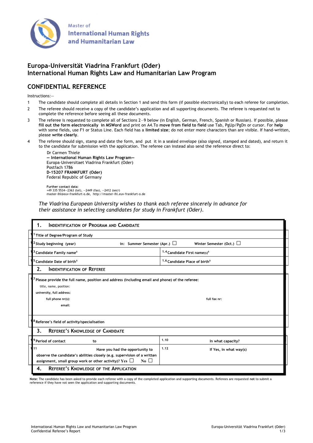 1. Indentification of Program and Candidate