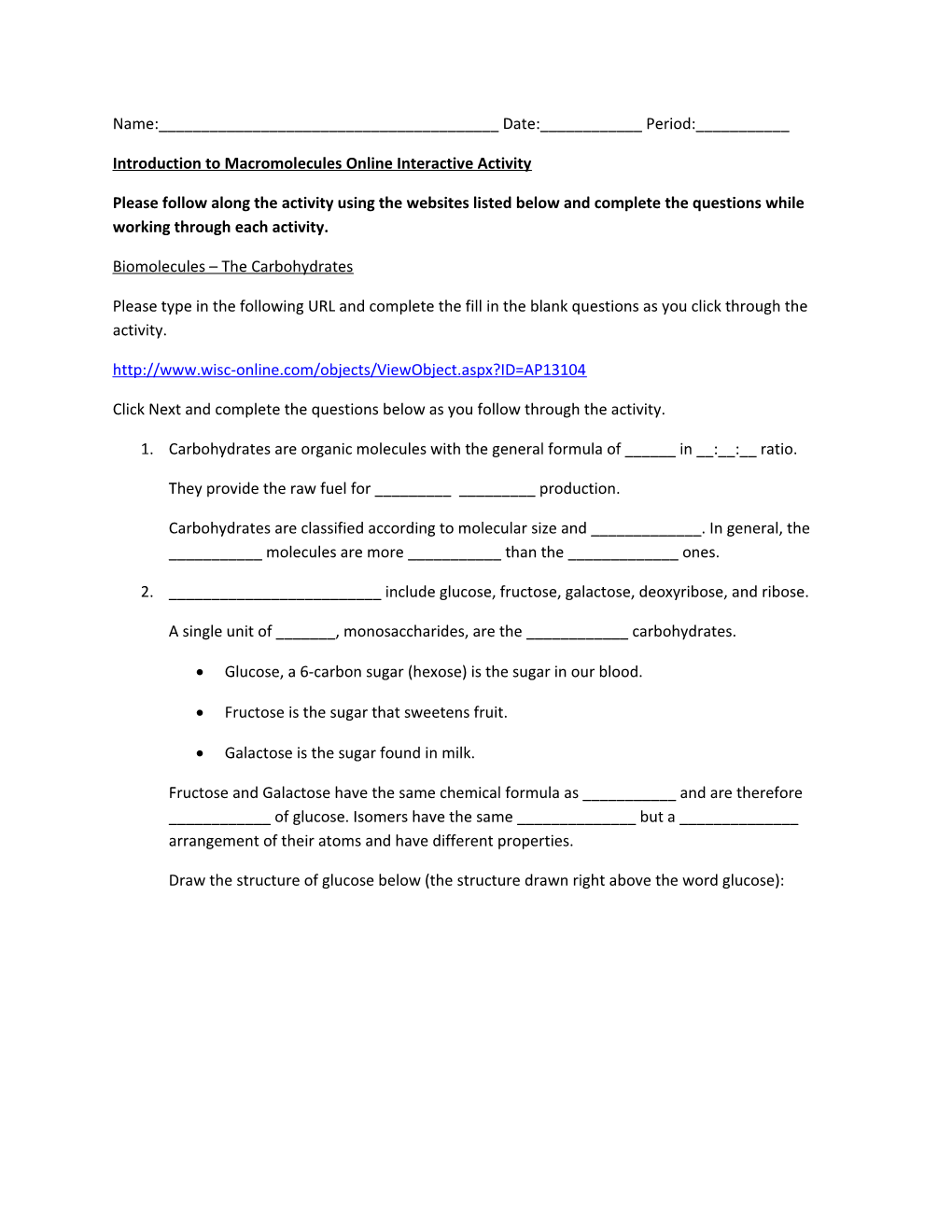 Introduction to Macromolecules Online Interactive Activity