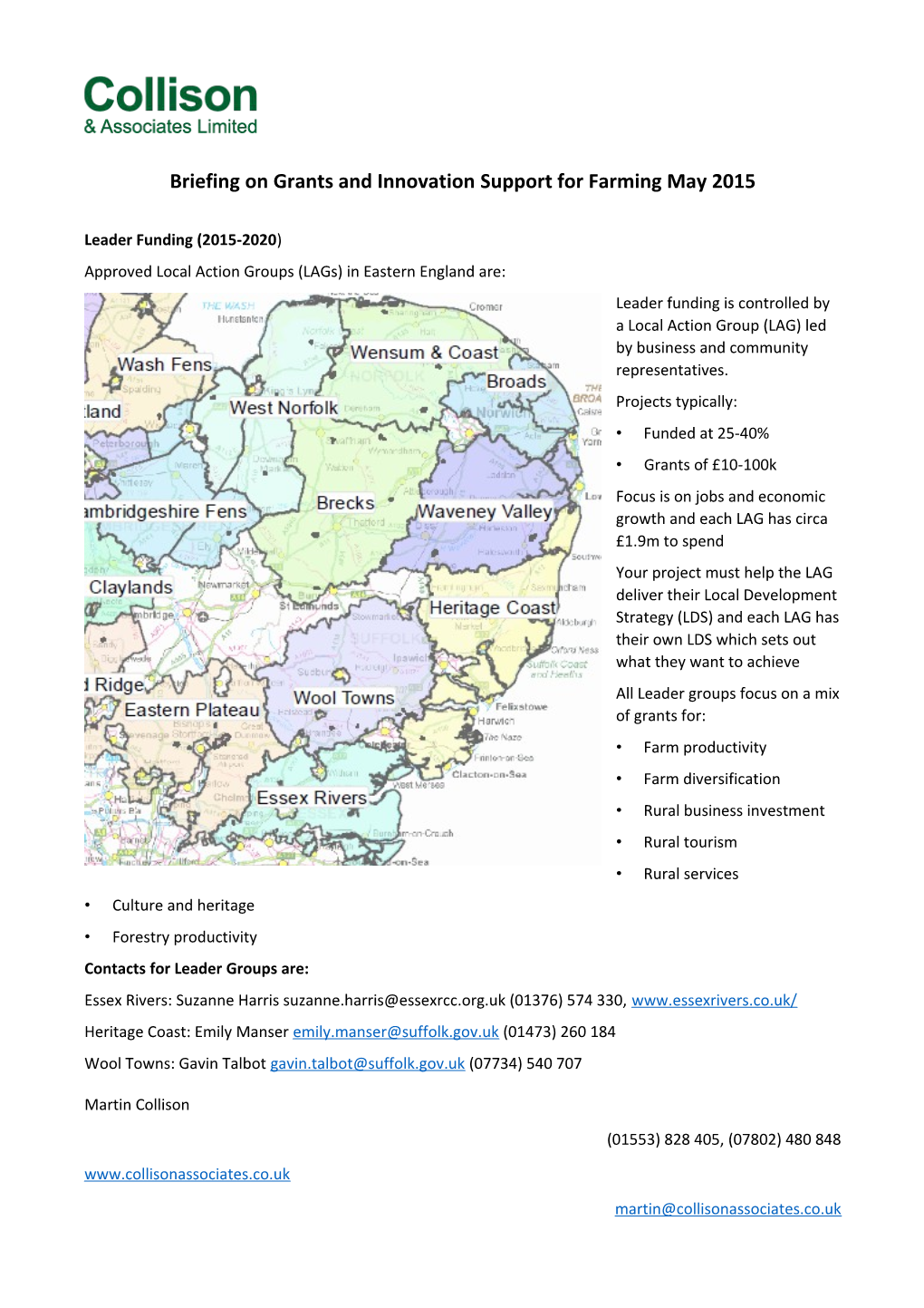 Approved Local Action Groups (Lags) in Eastern England Are