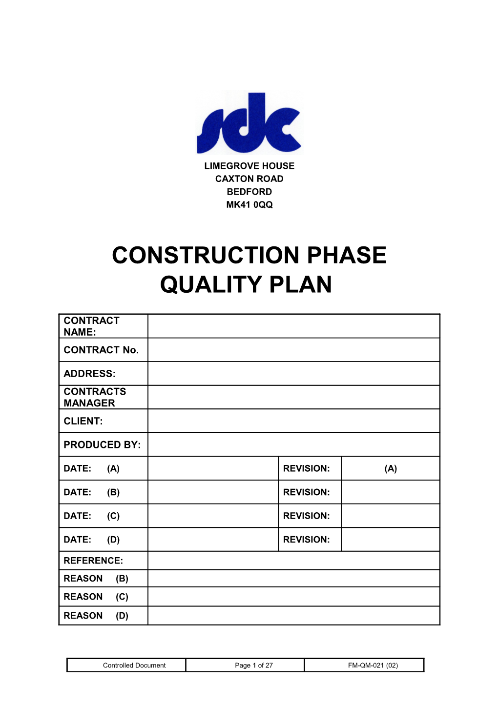 Construction Phase Quality Plan