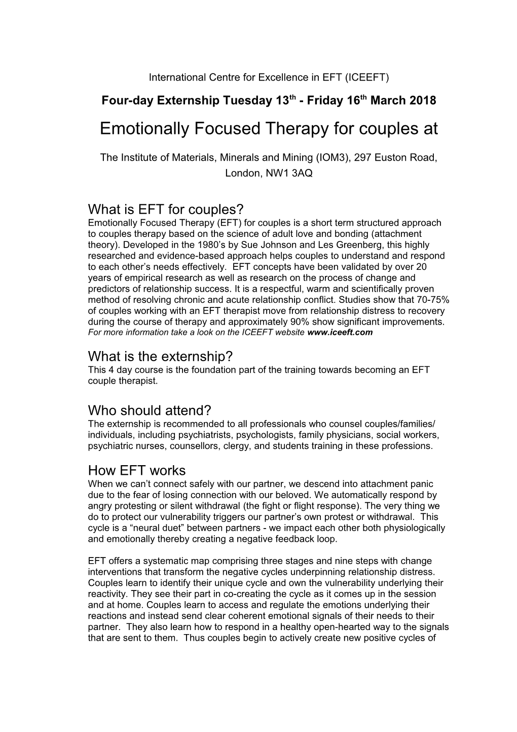 Emotionally Focused Therapy for Couples At