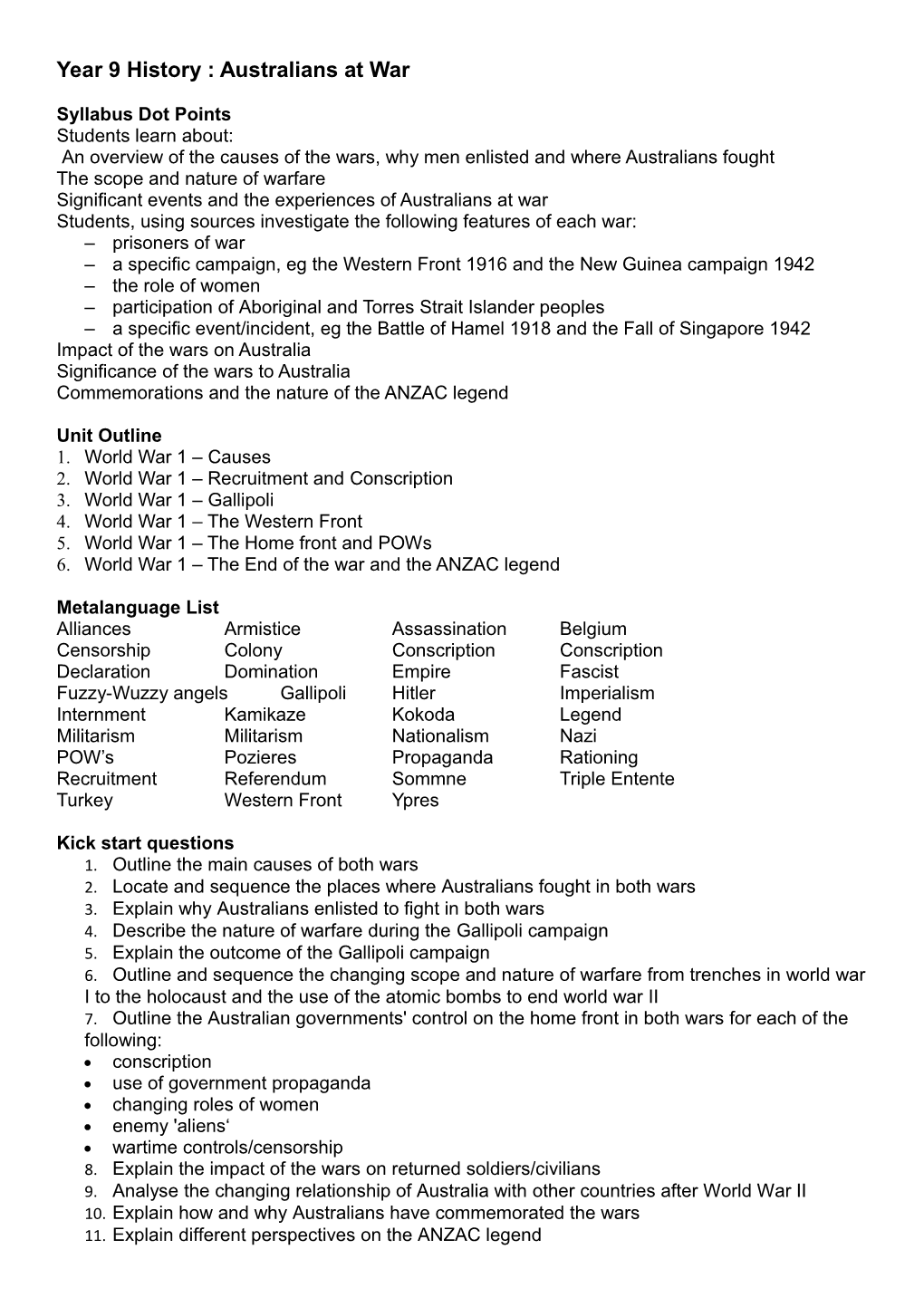 Year 9 History : Australians at War