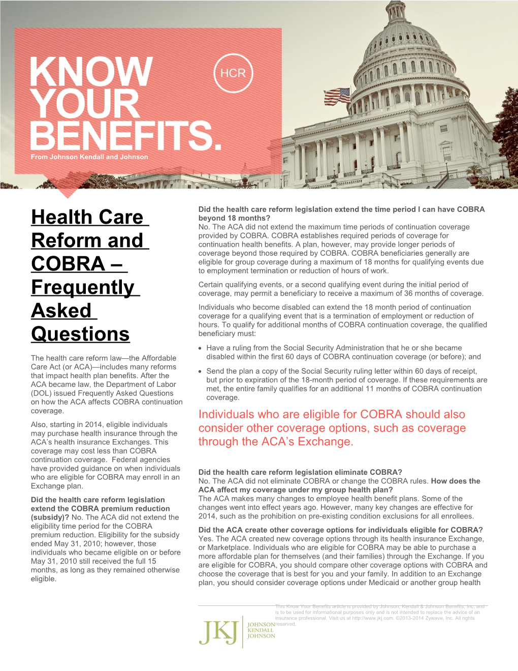 Health Care Reform and COBRA Frequently Asked Questions