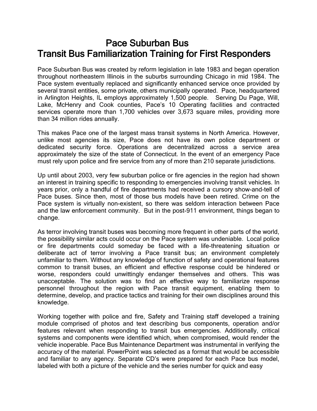 Transit Bus Familiarization Training for First Responders