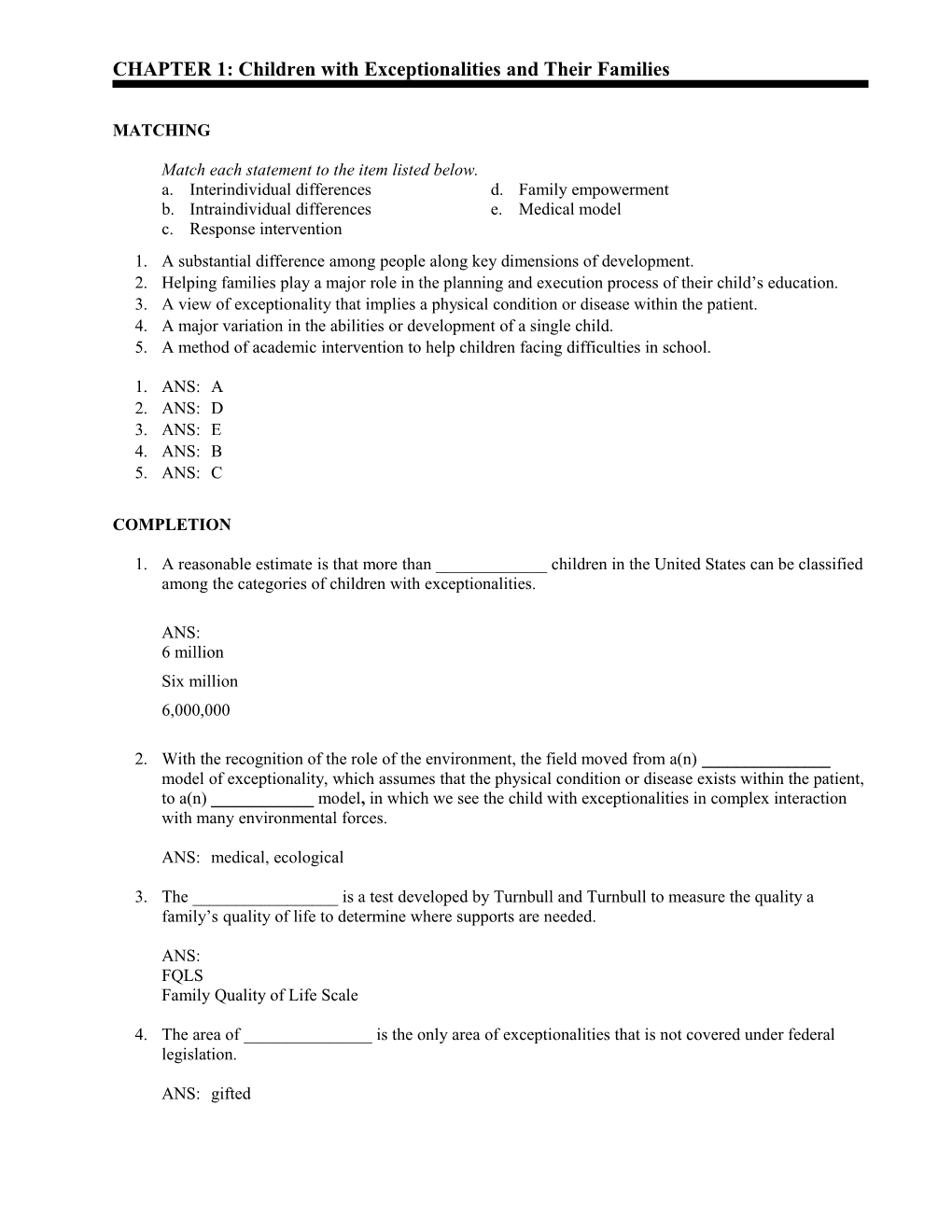 CHAPTER 1: Children with Exceptionalities and Their Families