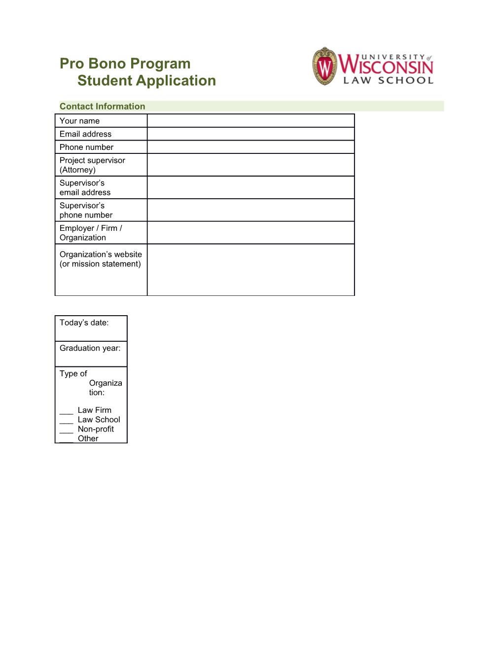 Pro Bono Program Student Application