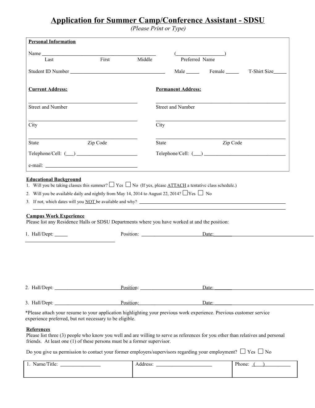 Application for Senior Resident Assistant