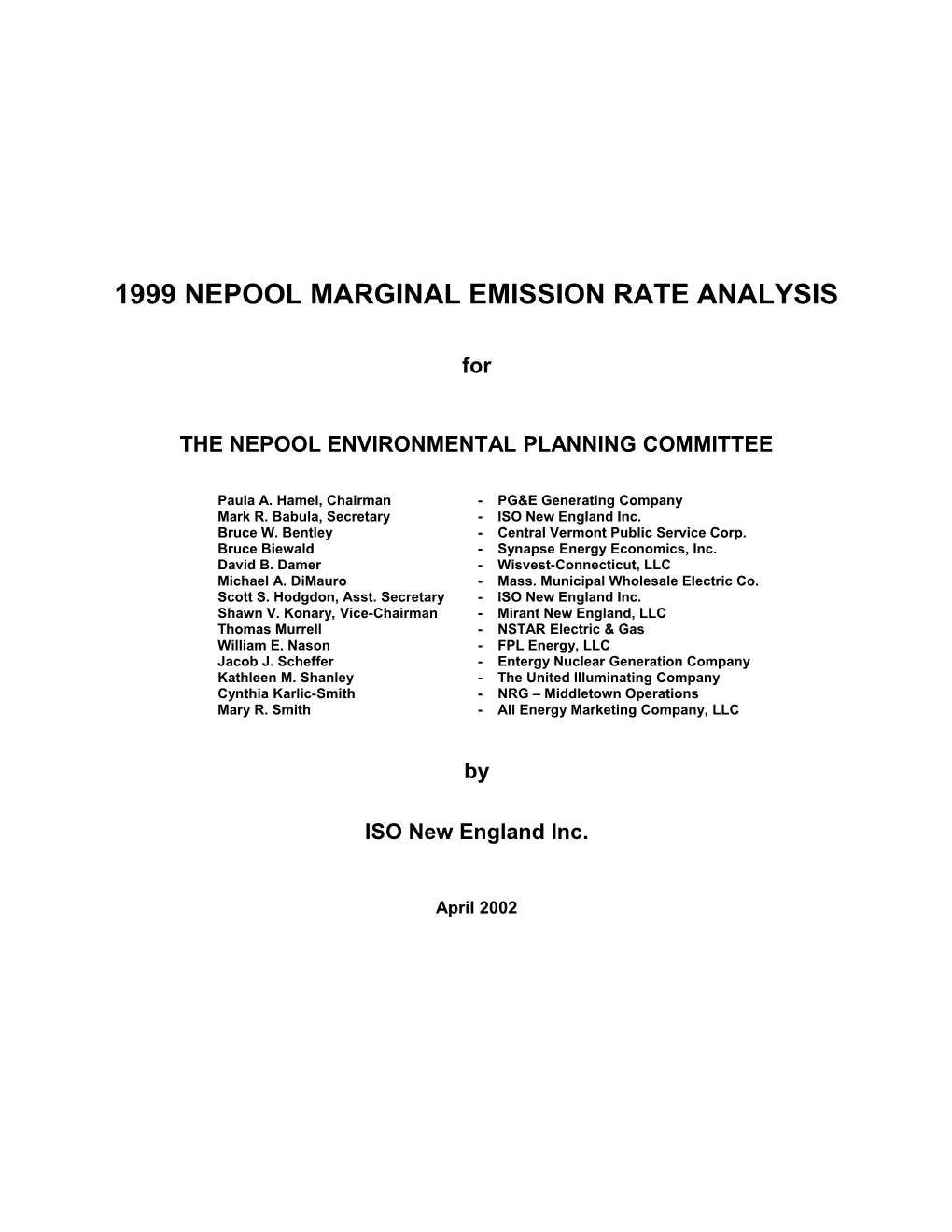 The Nepool ENVIRONMENTAL PLANNING COMMITTEE