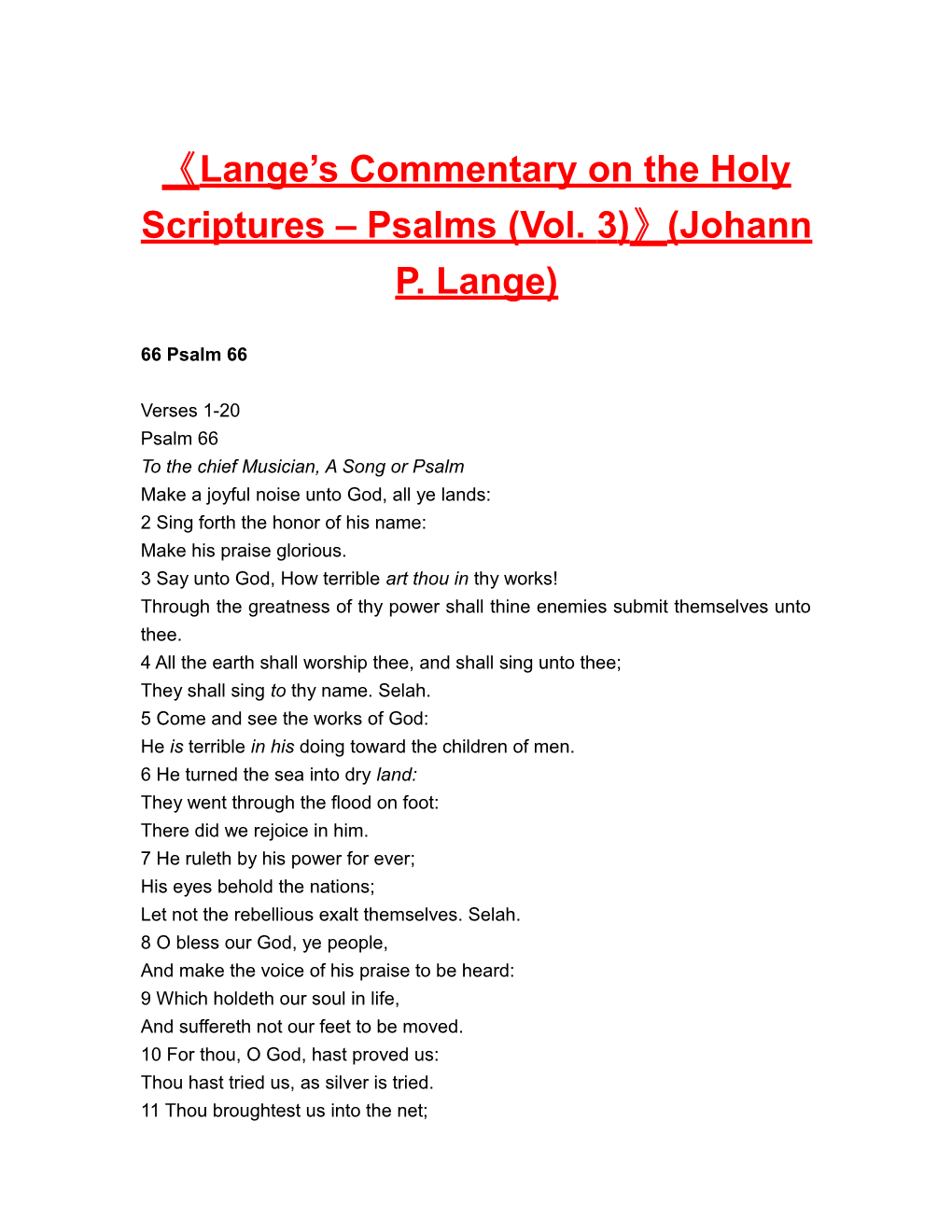 Lange S Commentary on the Holy Scriptures Psalms (Vol. 3) (Johann P. Lange)