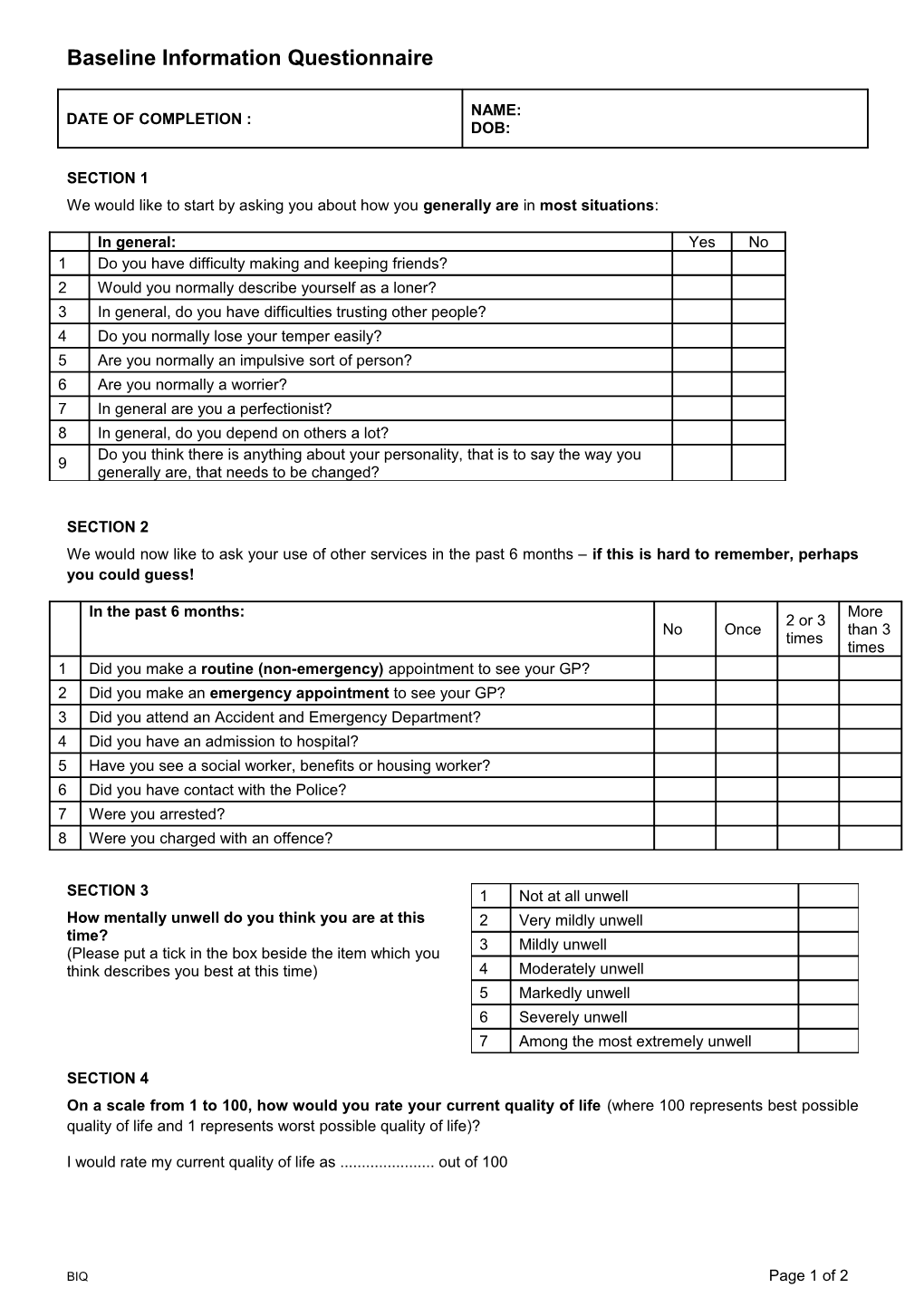 Baseline Information Questionnaire