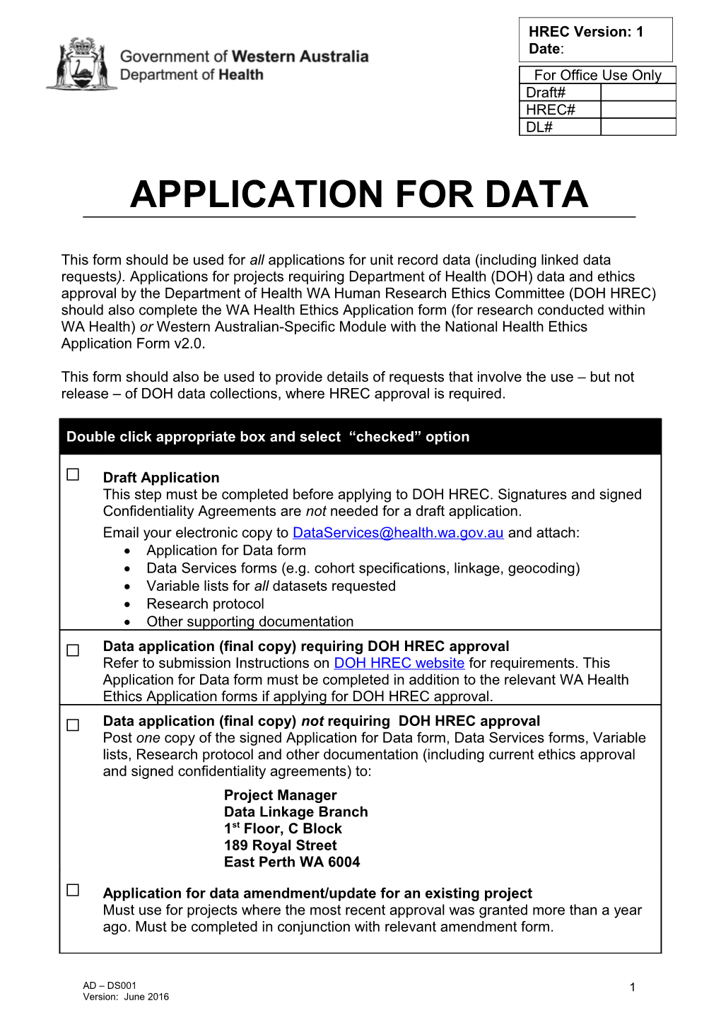 Data Application Form