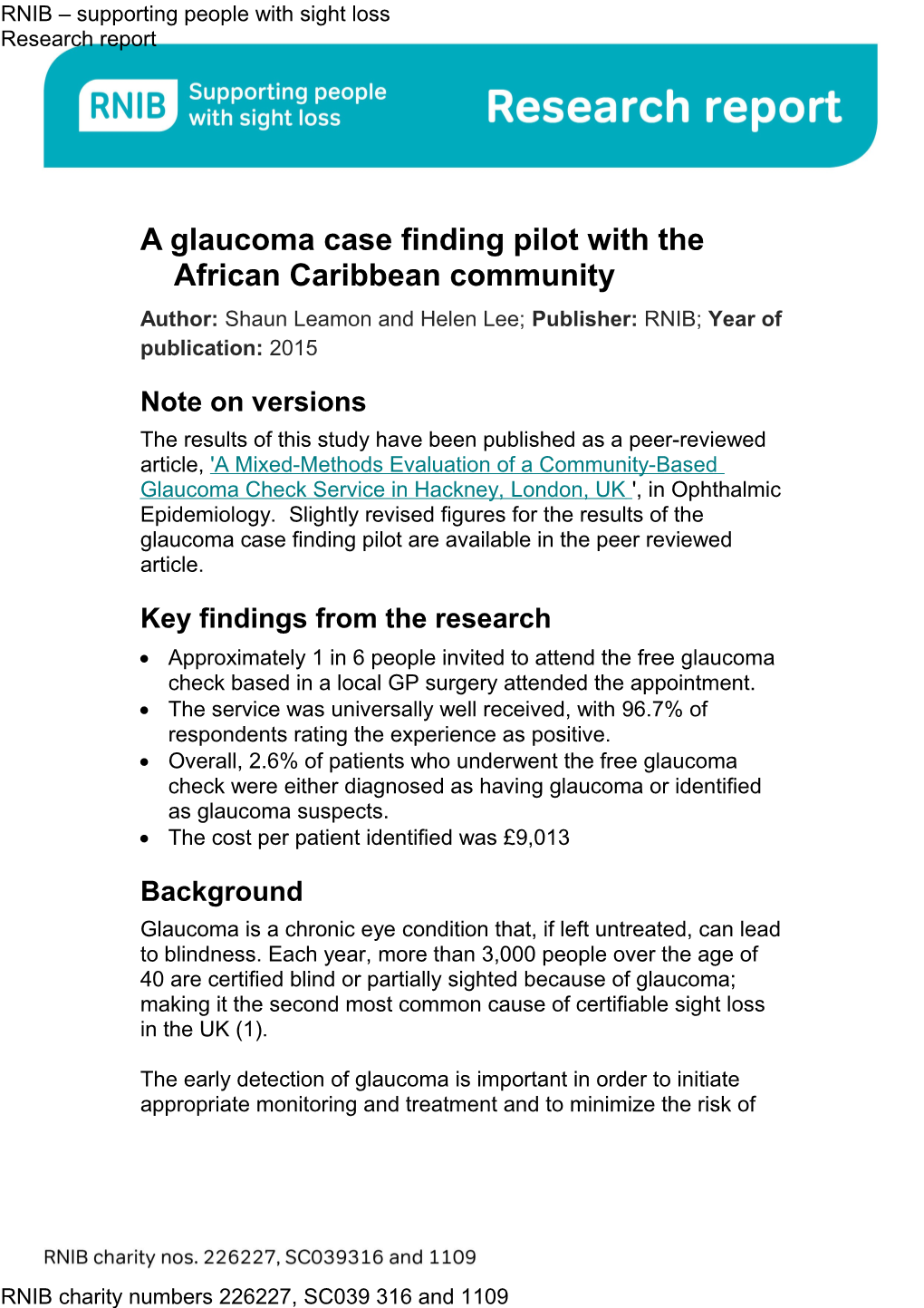 A Glaucoma Case Finding Pilot with the African Caribbean Community