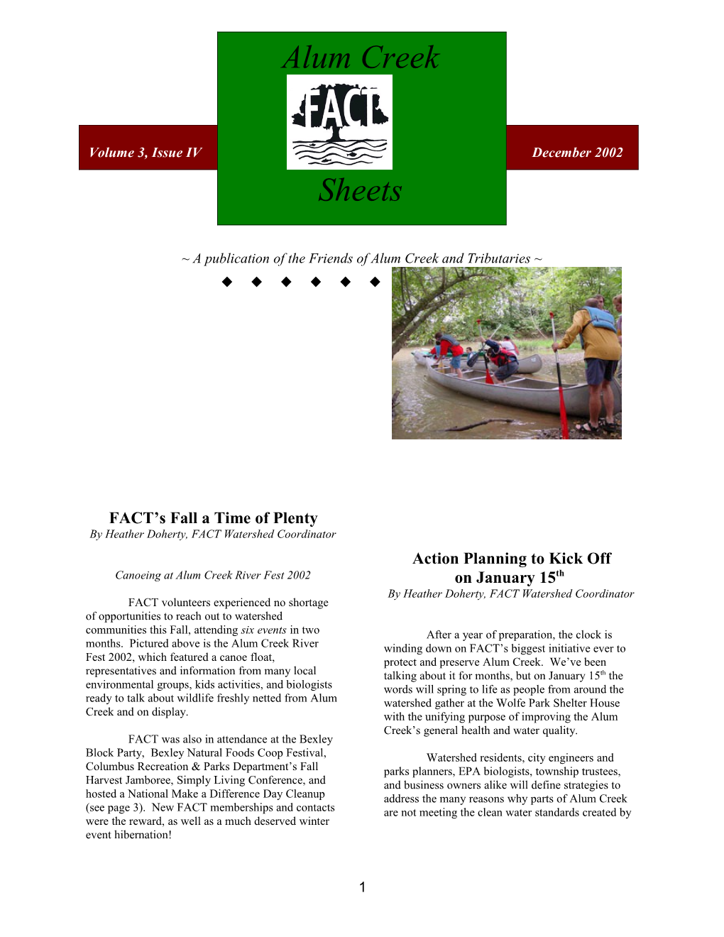 A Publication of the Friends of Alum Creek and Tributaries