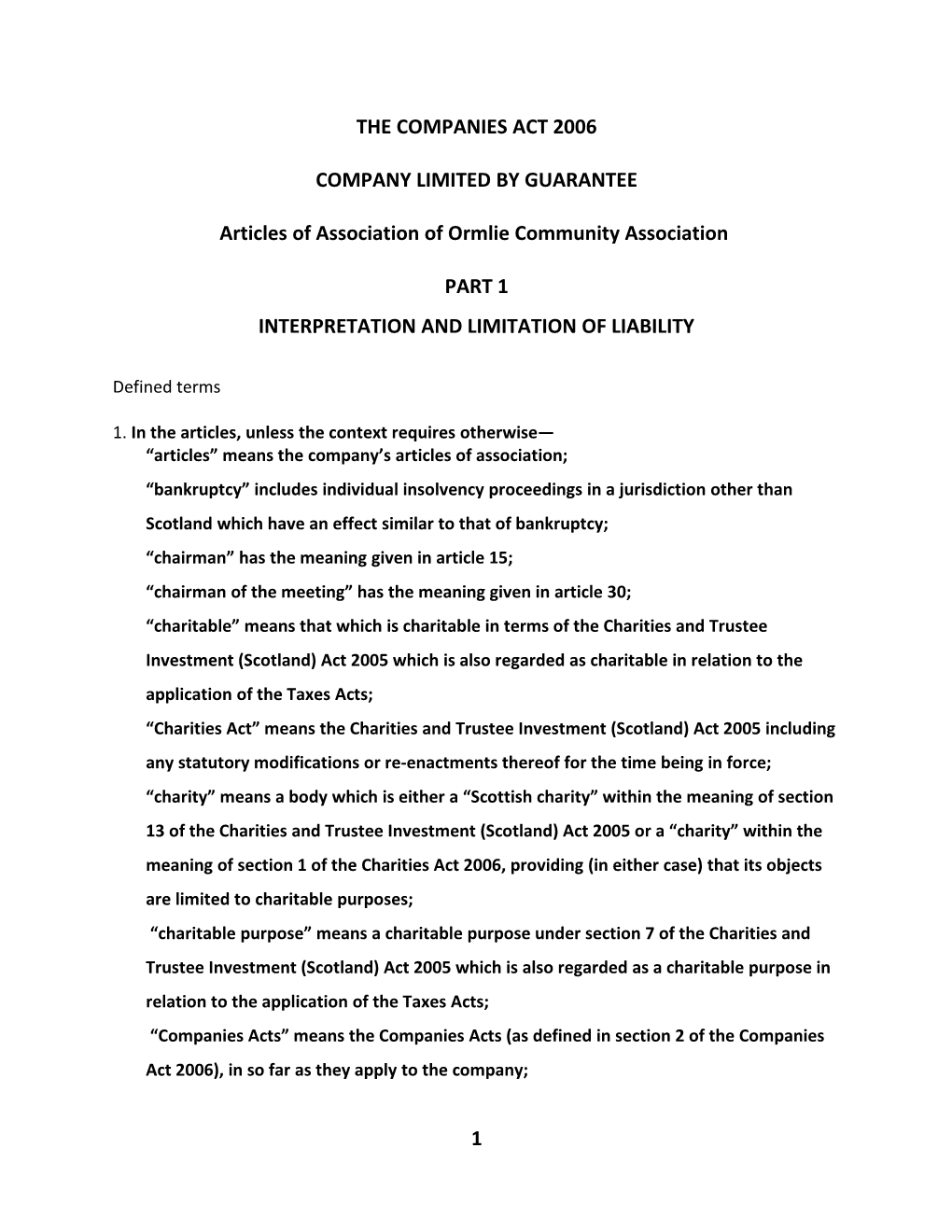 Articles of Association of Ormlie Community Association