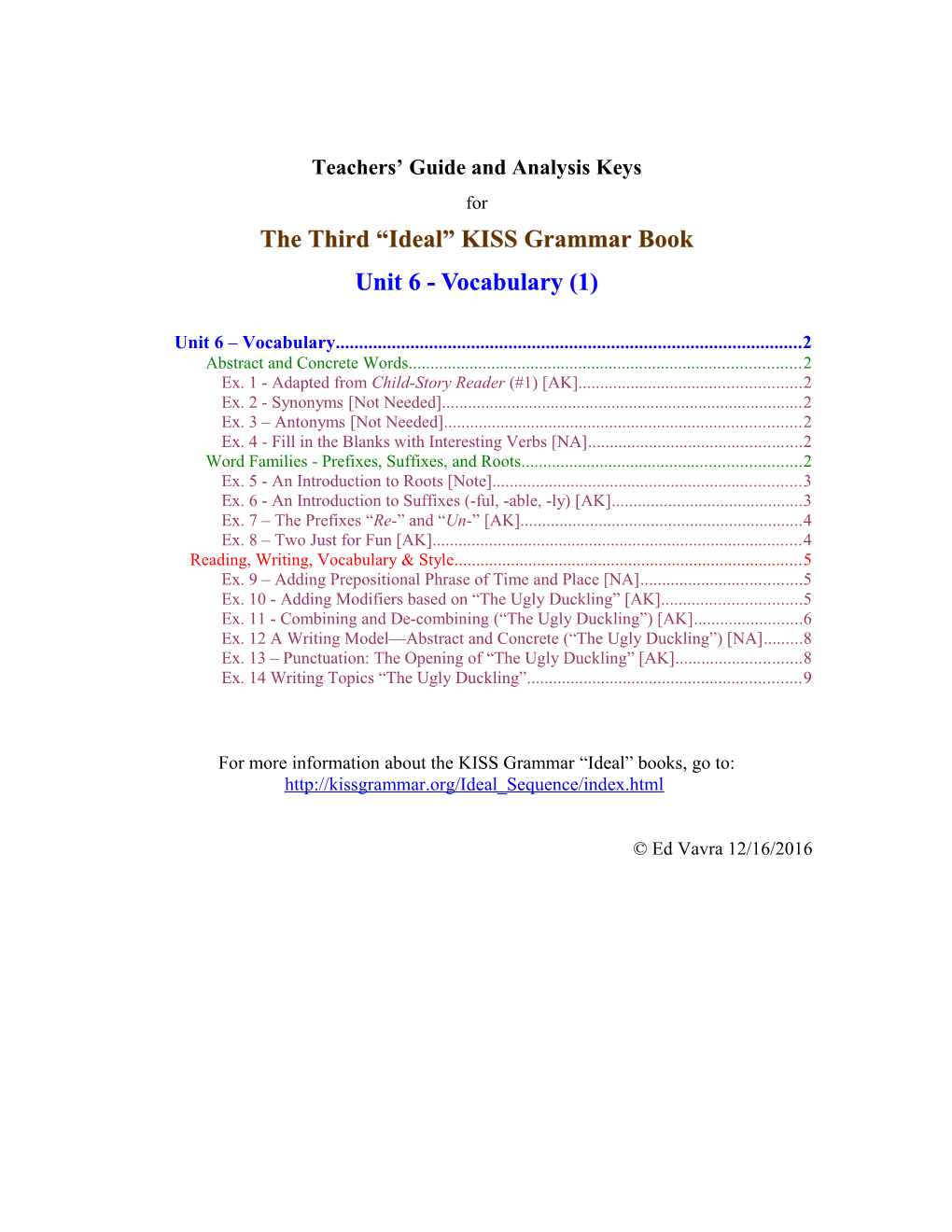 Teachers Guide and Analysis Keys