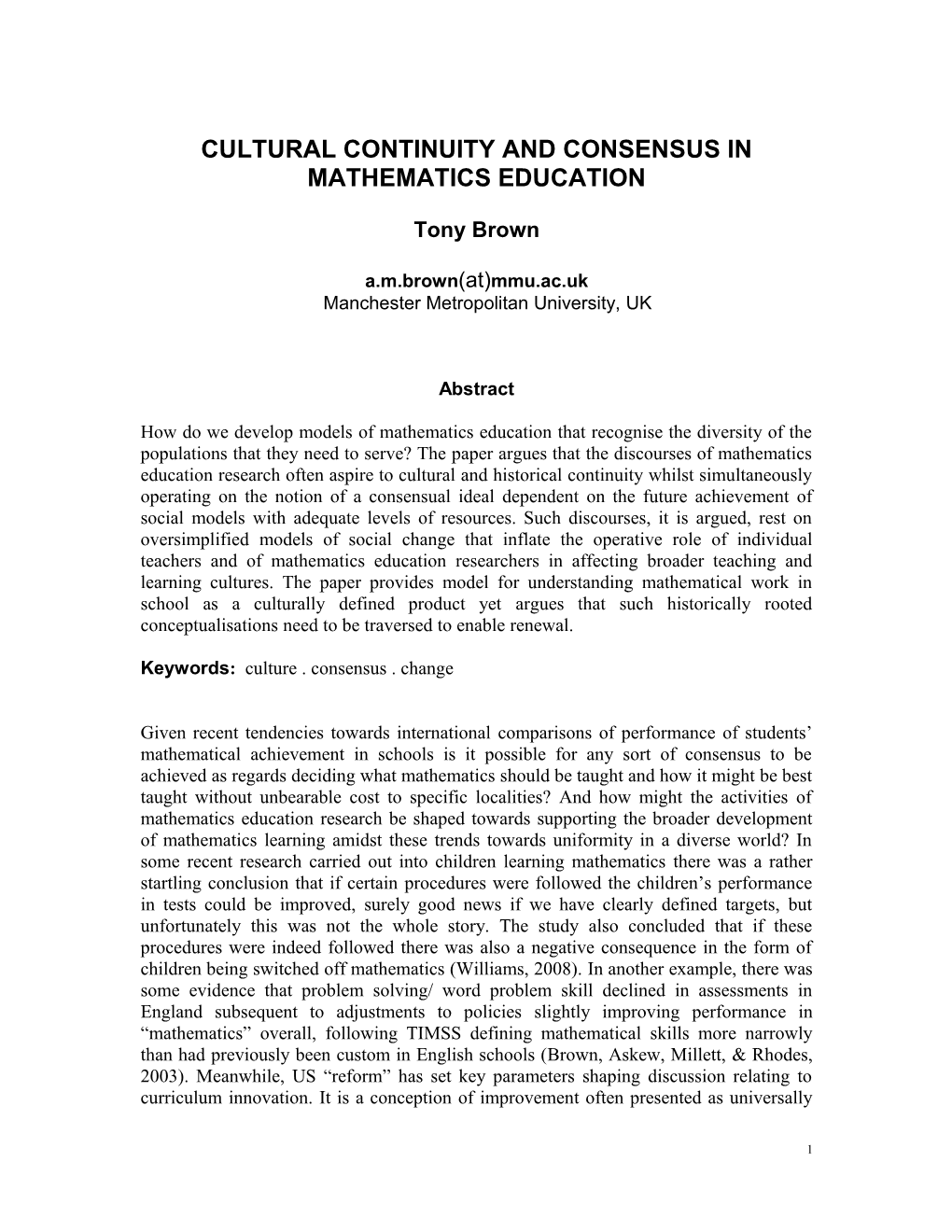 TONY BROWN, Manchester Metropolitan University