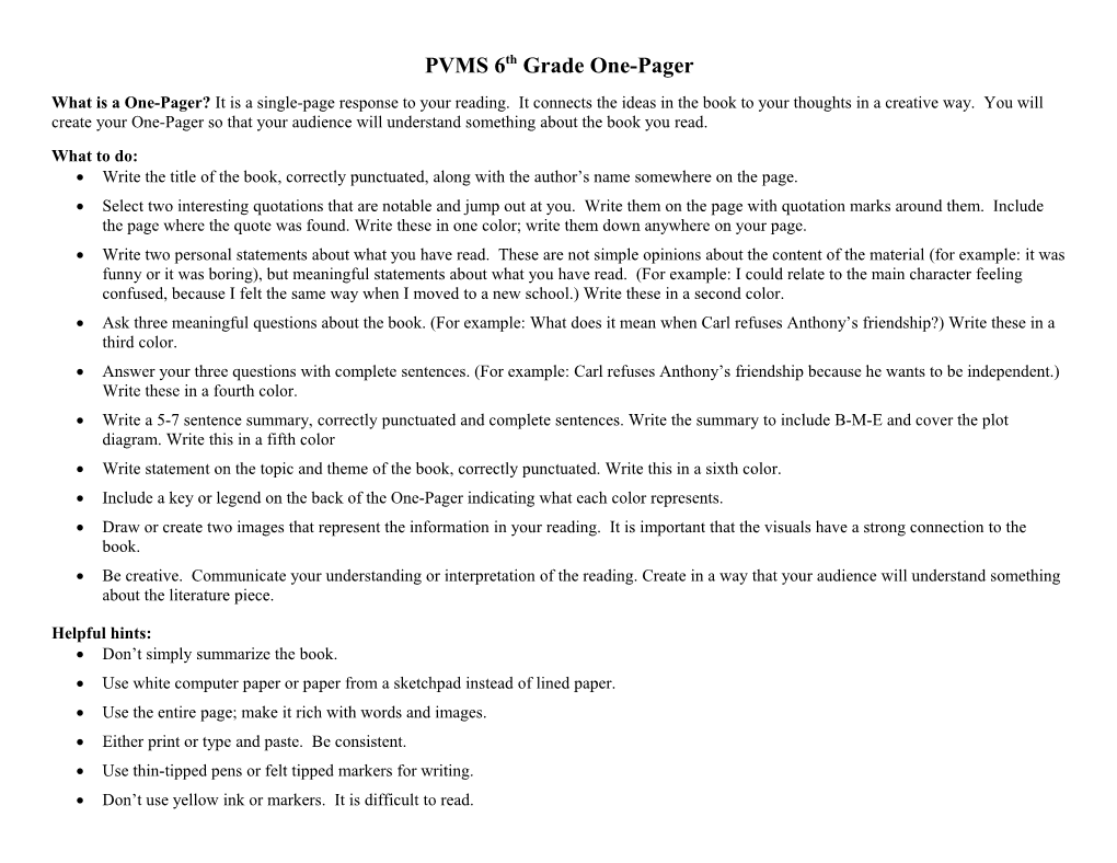 PVMS 6Th Grade One-Pager