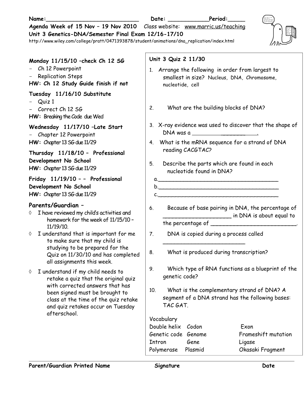 Class Agenda Week of 8-13 Oct 2007