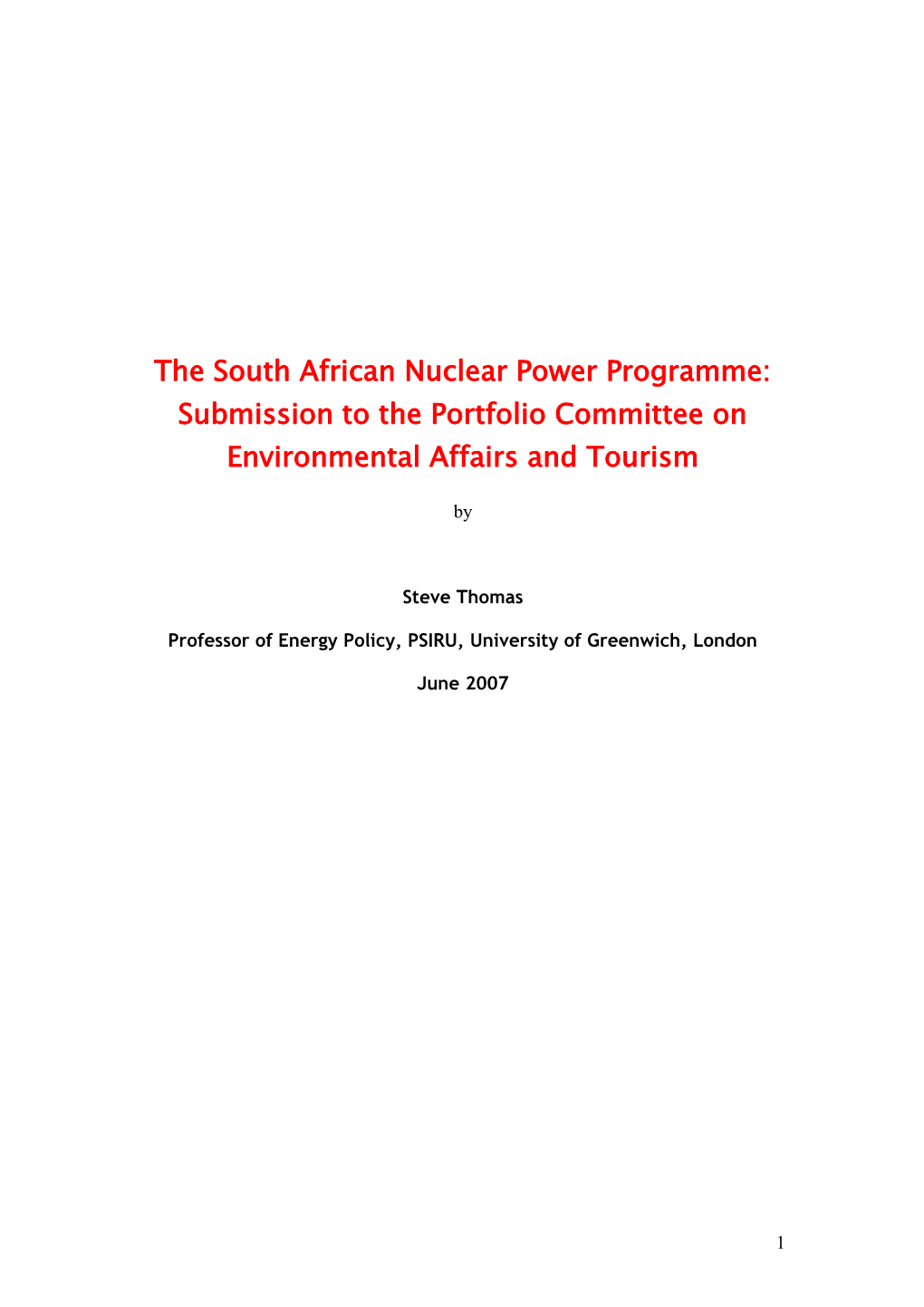 The South African Nuclear Power Programme