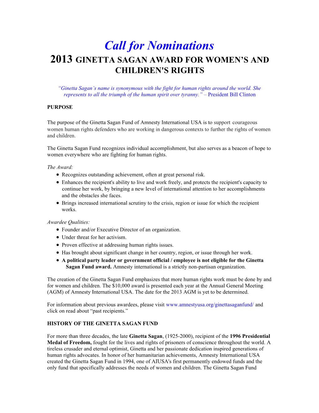 2013 Ginetta Sagan Award for Women S and Children's Rights
