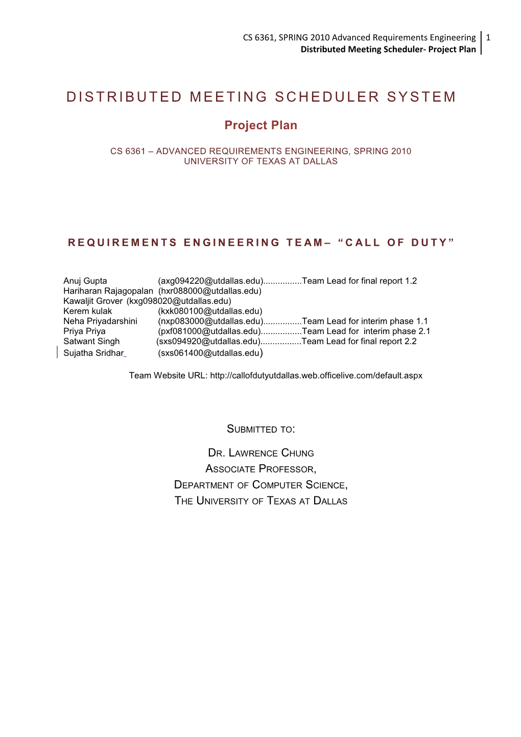 Meeting Scheduling System- Project Plan