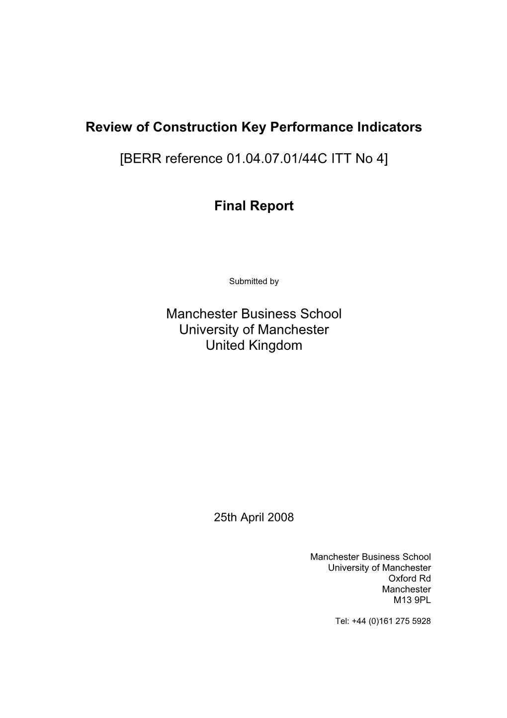 Review of Construction Key Performance Indicators