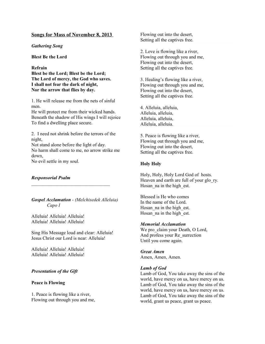 Songs for Mass of May 25, 2011