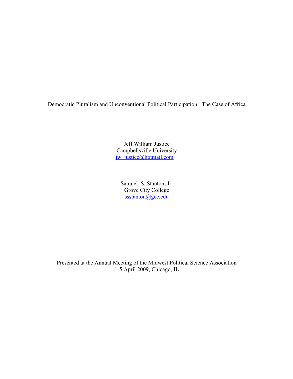 Democratic Pluralism and Unconventional Political Participation: the Case of Africa