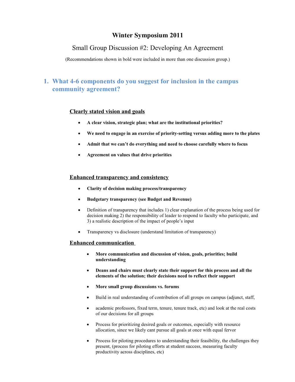 Small Group Discussion #2: Developing an Agreement