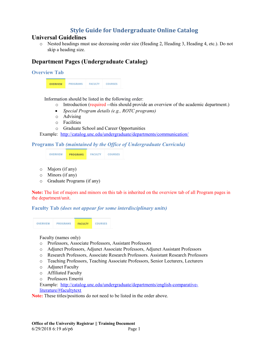 Style Guide for Undergraduate Online Catalog