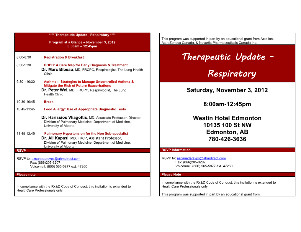 Therapeutic Update - Respiratory