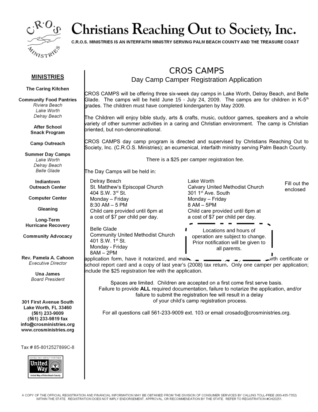 Day Camp Camper Registration Application