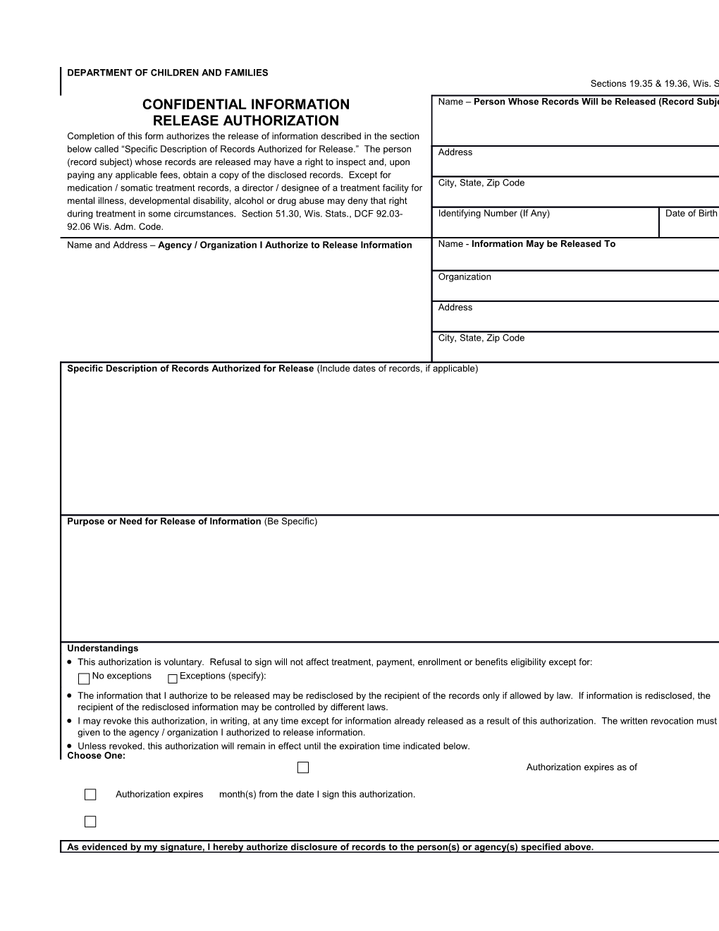 Confidential Information Release Authorization, F-82009