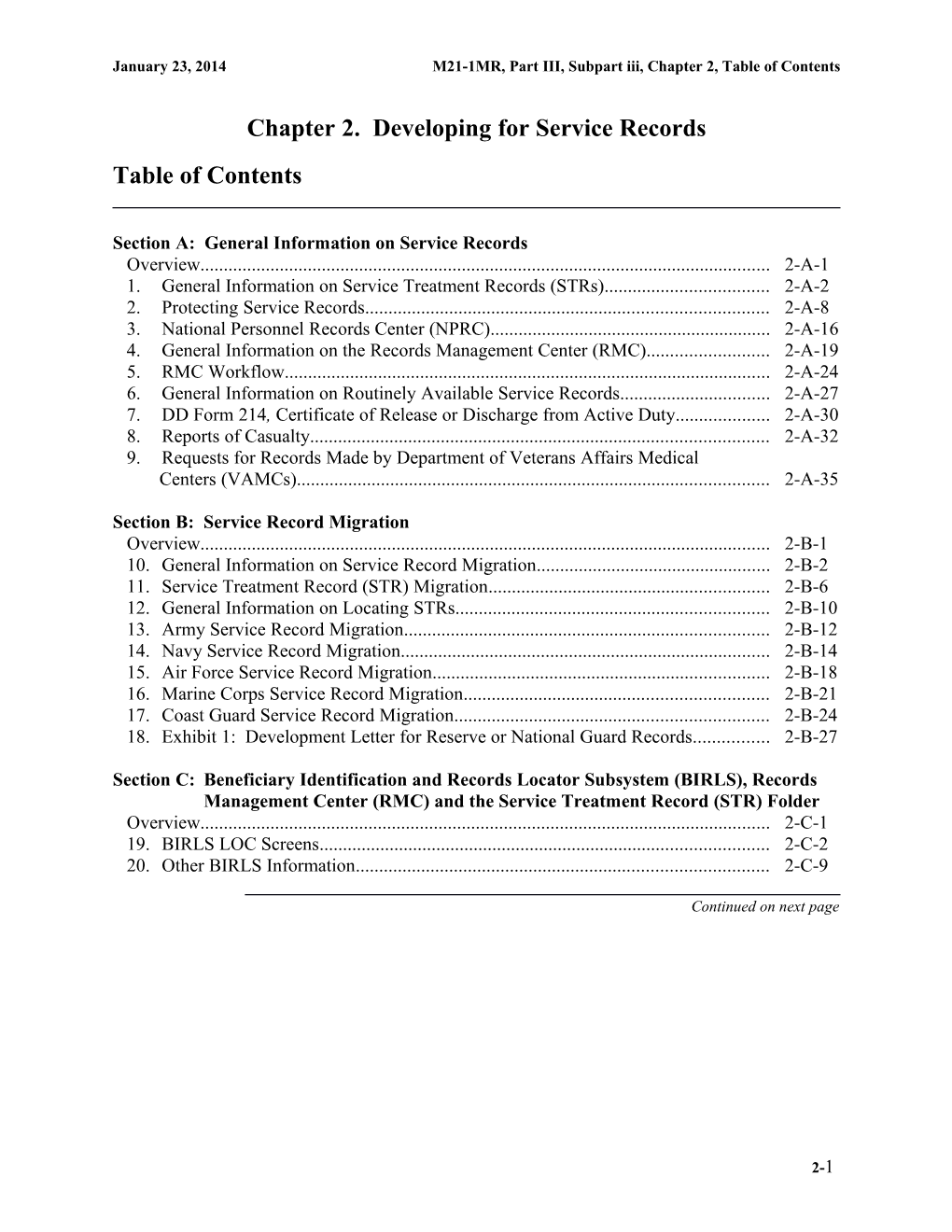 Chapter 2 Developing for Service Records - Table of Contents