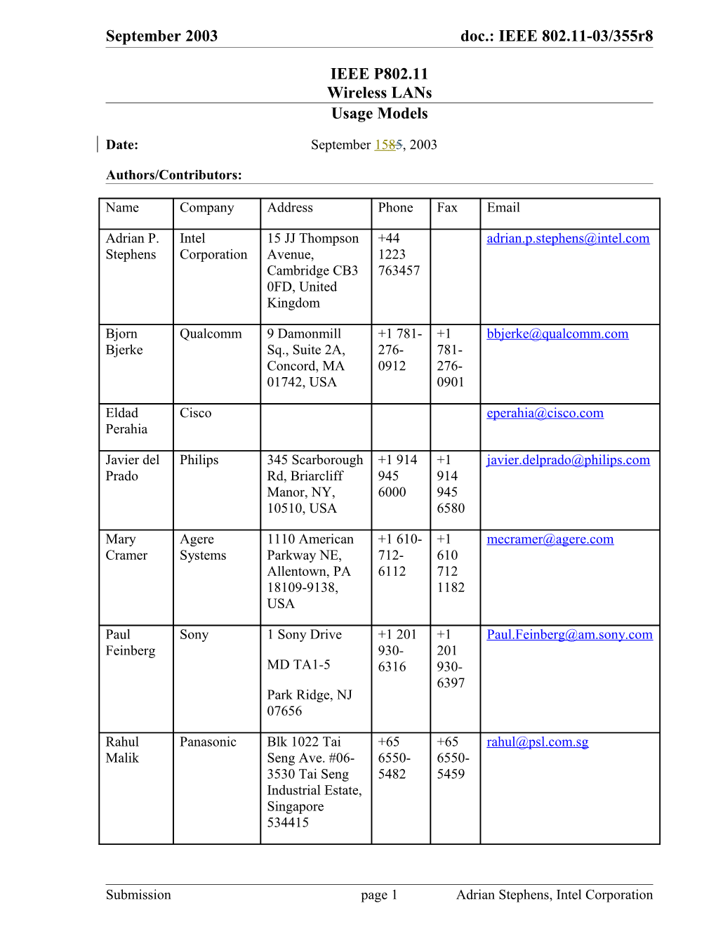 September 2003 Doc.: IEEE 802.11-03/355R8 Doc.: IEEE 802.11-03/355R7