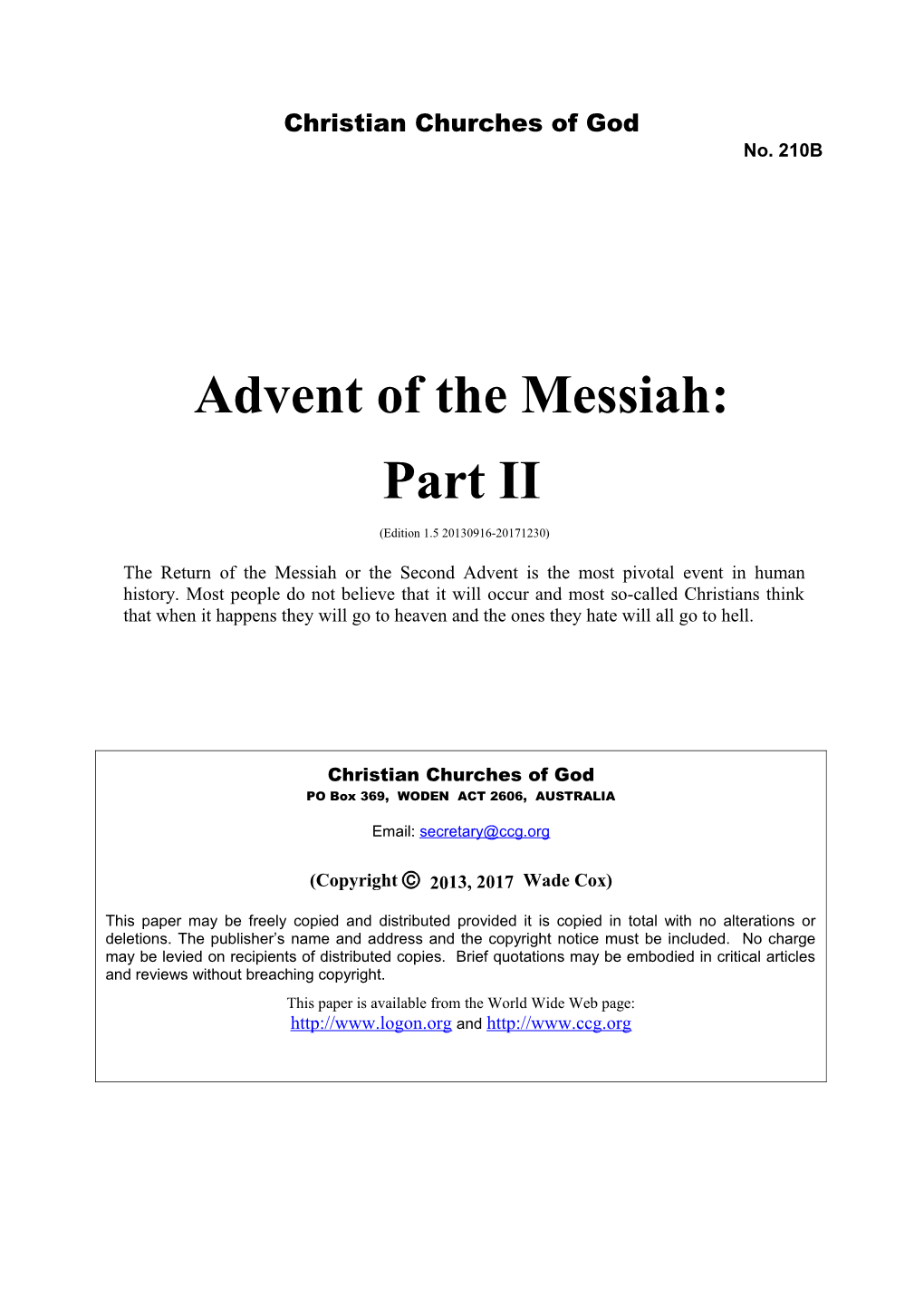 Advent of the Messiah: Part II (No. 210B)