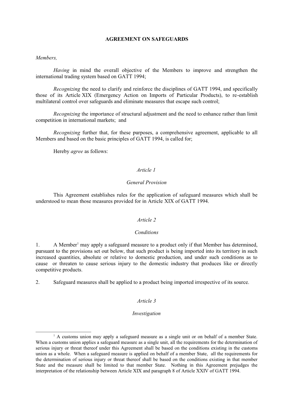 Agreement on Safeguards