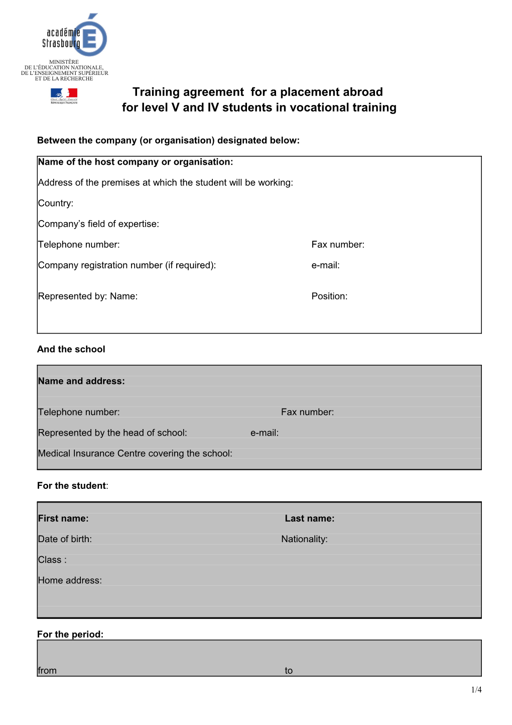 Training Agreement for a Placement Abroad